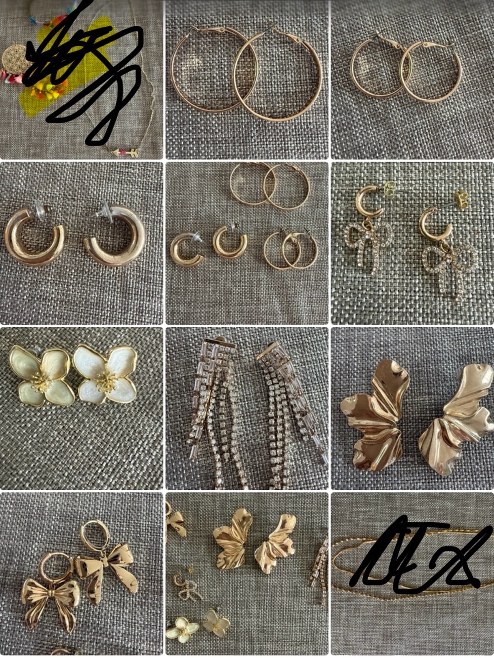 Lot- 9 pairs Gold Statement Earrings - multiple Designs
